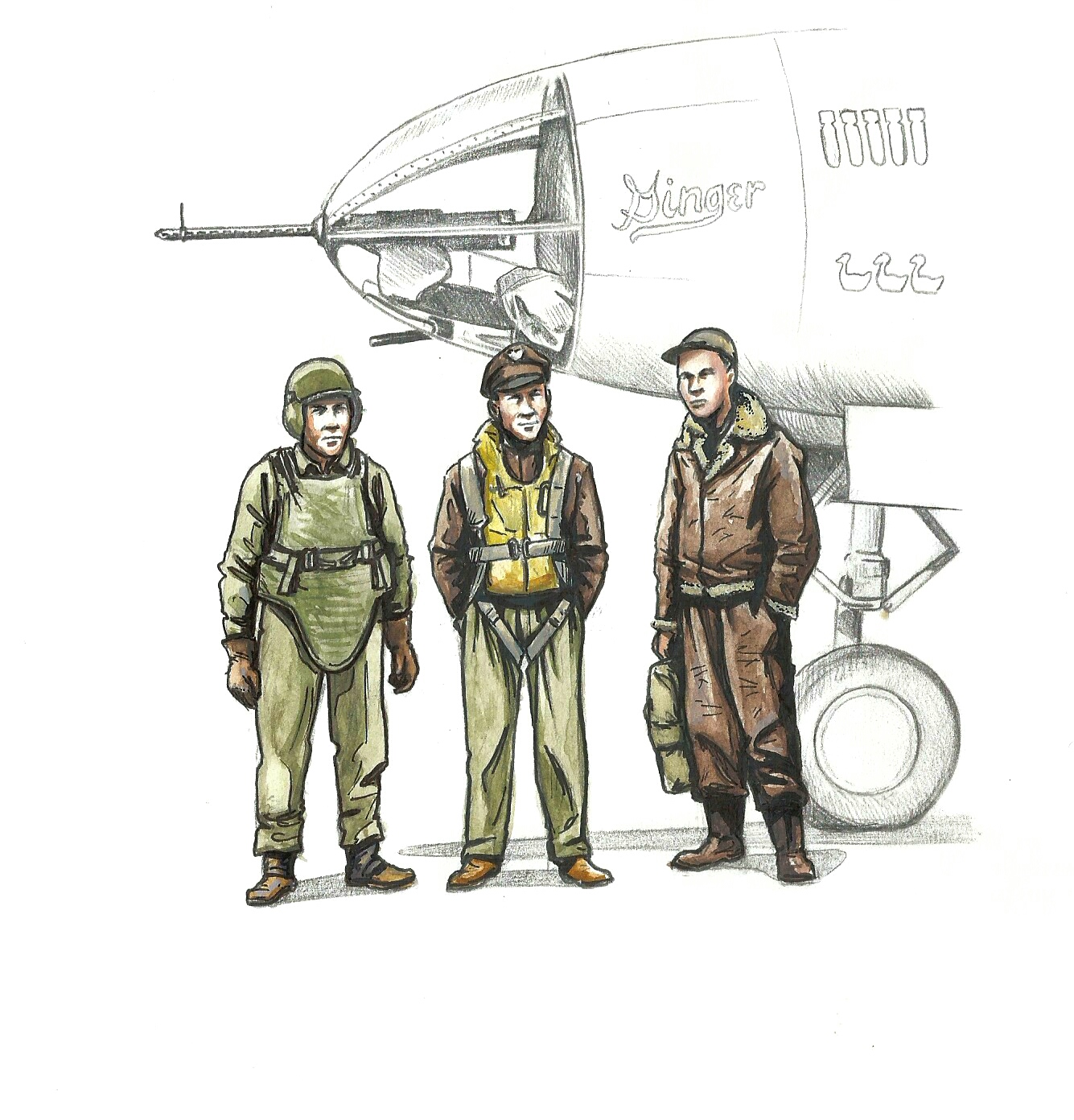 US bomber pilot & gunners WWII