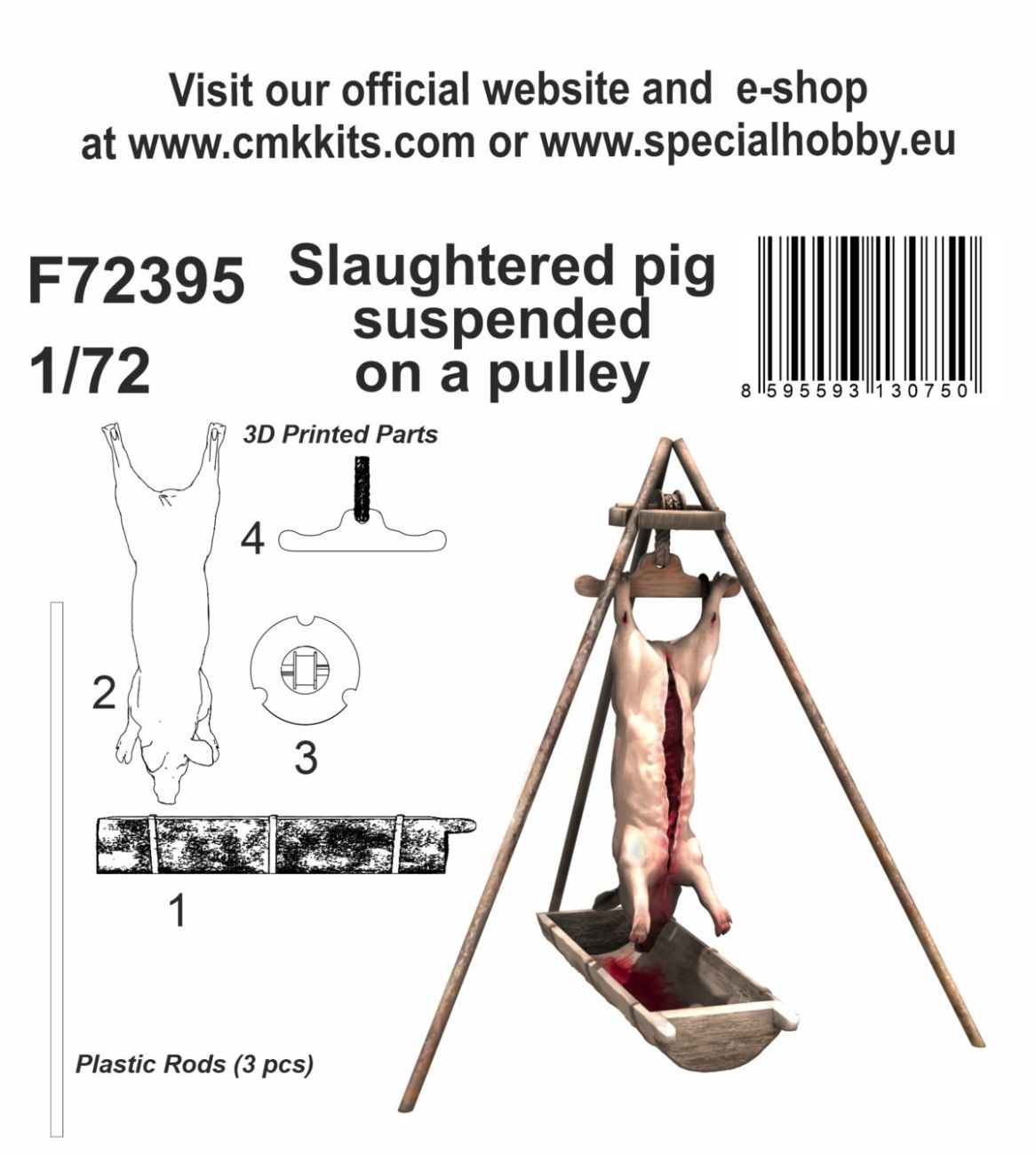 Slaughtered pig suspended on a pulley